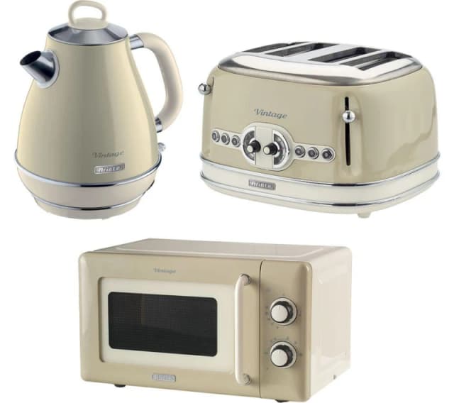 ARIETE Vintage ARPK61 Microwave, Jug Kettle & 4-Slice Toaster Bundle - Cream 5016368010228