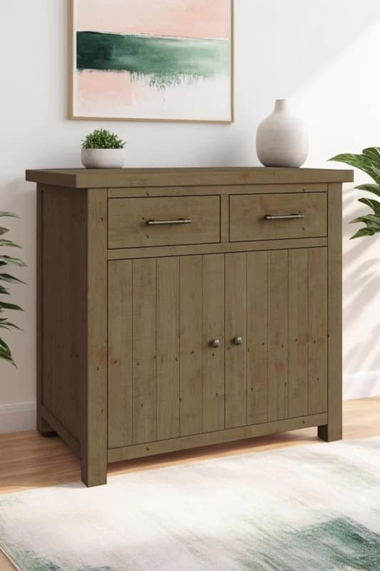 FWStyle FWStyle Solid Pine 2 Door 2 Drawer Small Sideboard in Brown Brown One Size Unisex 5056413124623