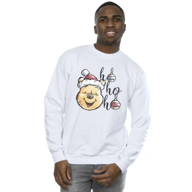 Disney Men Winnie The Pooh Ho Ho Ho Baubles Sweatshirt in White Size: Small White S Male 5063283951389