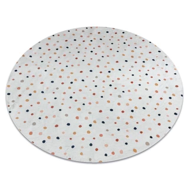 RugsX Bambino 47890 Round Washing Carpet Dots For Children Anti Slip - White / Brown Circle 120 Cm
