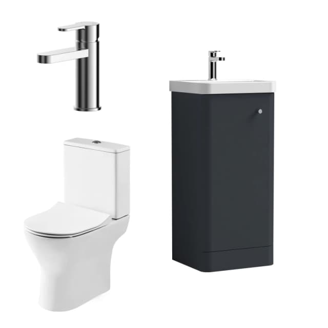 Balterley Cloakroom Floor Standing Vanity Toilet and Tap Set Soft Black 400mm Black