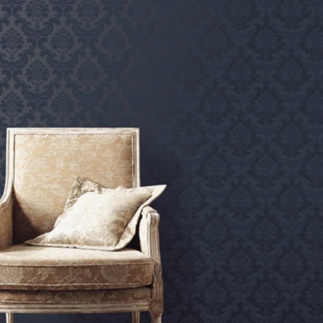 Galerie Simply Silks 4 Navy Feathered Damask Embossed Wallpaper