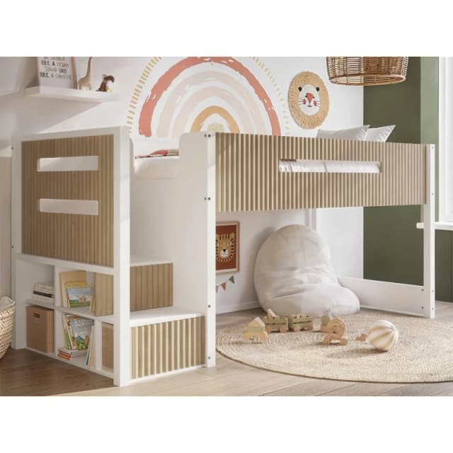 Flair Luca Ribbed Mid Sleeper Bed in Light Oak Size: Single Light Oak Unisex Single