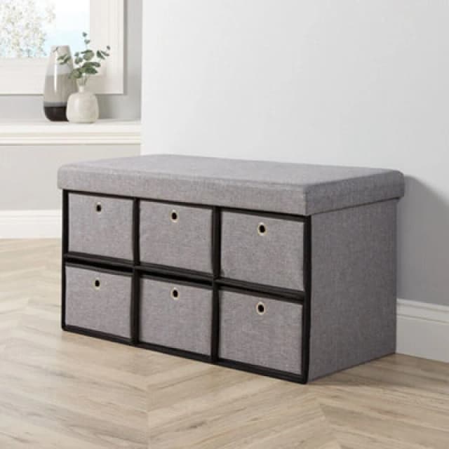Home Source Sofia 6 Drawer Folding Ottoman Storage Unit Grey