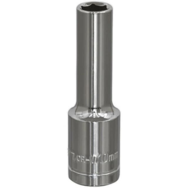 Loops 10mm Chrome Plated Deep Drive Socket - 1/2" Square Drive High Grade Carbon Steel Metallics