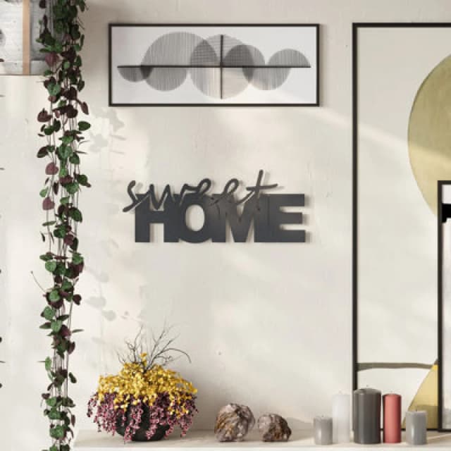 Decortie Modern Sweet Home Metal Art Wall Home Decorative Ornament, Black