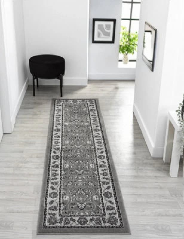 Obsidian Modern Low Pile Area Rug - Classical Traditional Design Grey 60Cm X 220Cm