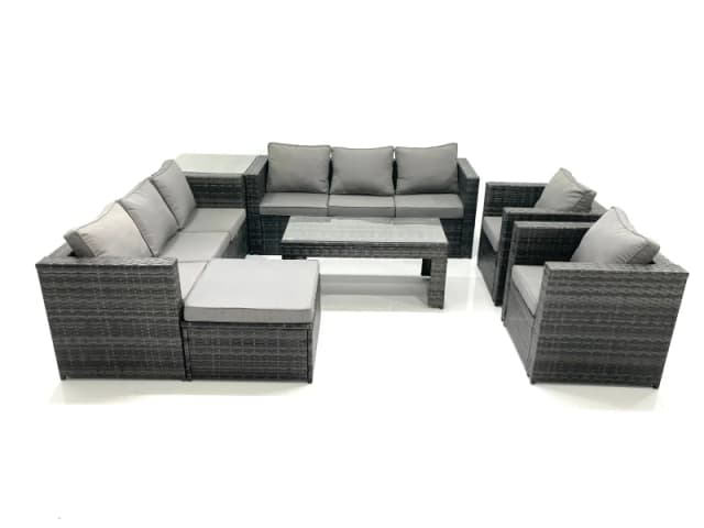 Fimous Rattan Garden Furniture Sofa Set with Coffee table Armchair Side Table Big Footstool Dark Grey Mixed Dark Grey