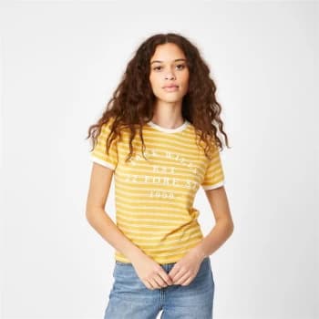 Jack Wills Blackmore Flocked Stripe Ringer T-Shirt - Yellow
