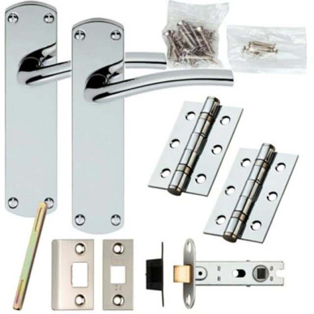 Loops Door Handle & Latch Pack Chrome Rounded Arched Lever on Backplate 170 x 42mm Multi