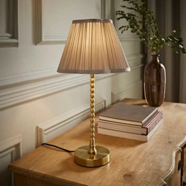 ValueLights ValueLights Maeve Light Grey Pleated Faux Silk Scallop Shade Brushed Gold Bobbin Table Lamp Gold One Size Unisex 5059406065033