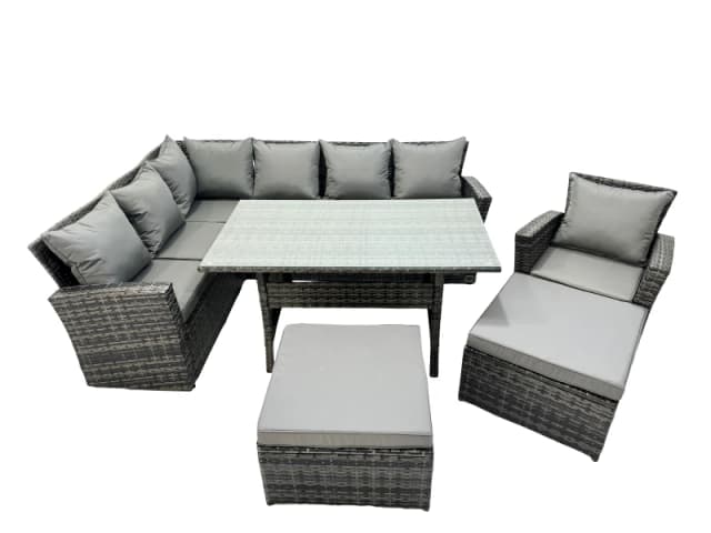 Fimous 9 Seat Rattan High Back Corner Sofa Set with 2 Big Stools Chair in Dark Grey Dark Grey Unisex