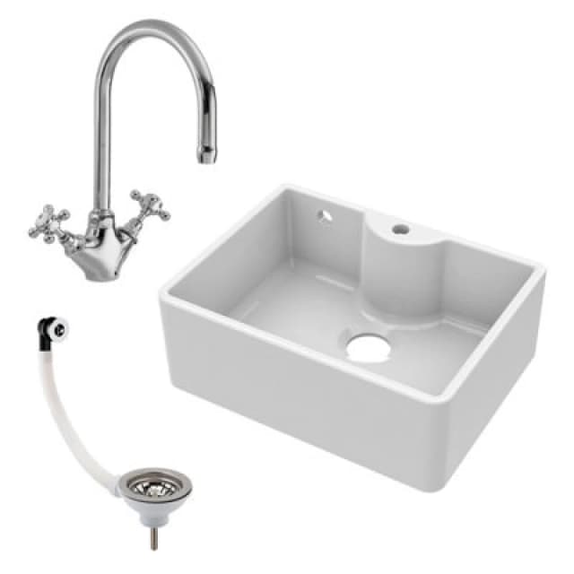 Balterley Fireclay 1 Bowl Butler Sink OverflowTap Waste 595mm White