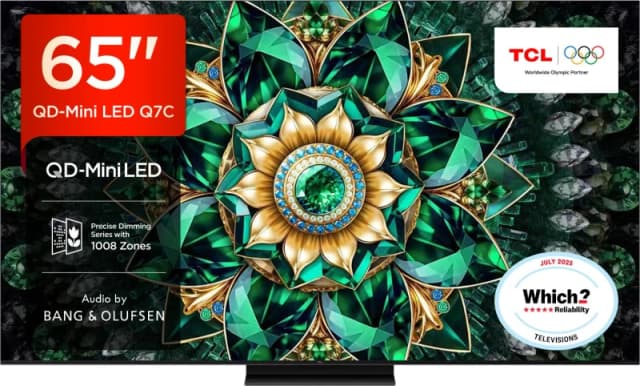 TCL 65Q7C-UK 65-Inch Premium QD-Mini LED 4K HDR Smart TV 144Hz Bang & Olufsen Audio & Google TV 65Q7C-UK Metallic