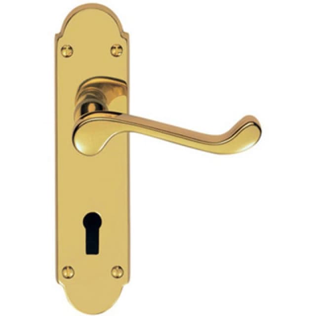 Loops PAIR Victorian Upturned Handle on Lock Backplate 170 x 42mm Polished Brass Metallics