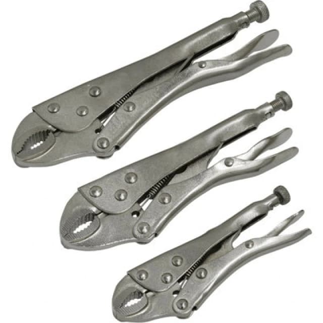 Loops 3 Piece Curved Locking Pliers Set - 125mm 175mm & 215mm - Drop Forged Steel Jaws Metallics