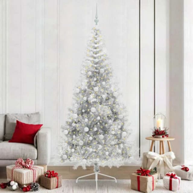 vidaXL Artificial Pre-lit Christmas Tree with White Balls Silver 240cm PET, Silver 3397235