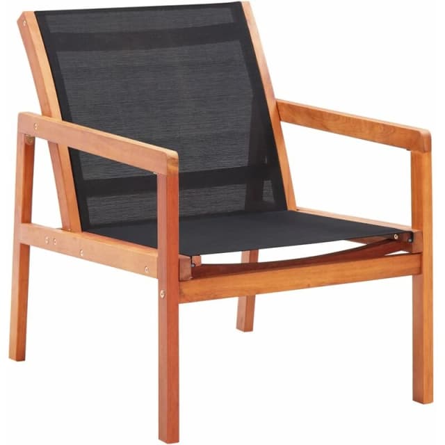 VIDAXL Garden Lounge Chair Black Solid Eucalyptus Wood and Textilene vidaXL 48701