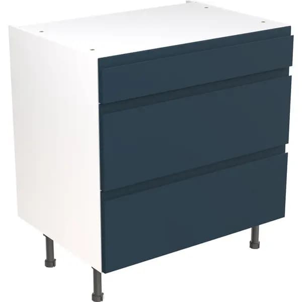 Kitchen Kit Ready Made J-Pull Kitchen Cabinet Base 3 Drawer Unit Ultra Matt 800mm in Indigo Blue