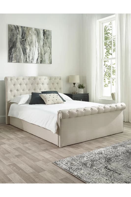 Aspire Aspire Chesterfield Ottoman Storage Bed in Natural Linen Size: Single Natural Single Unisex 5057632201034