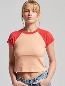 Superdry Vintage Organic Baseball Top - Pink, Size 16, Women