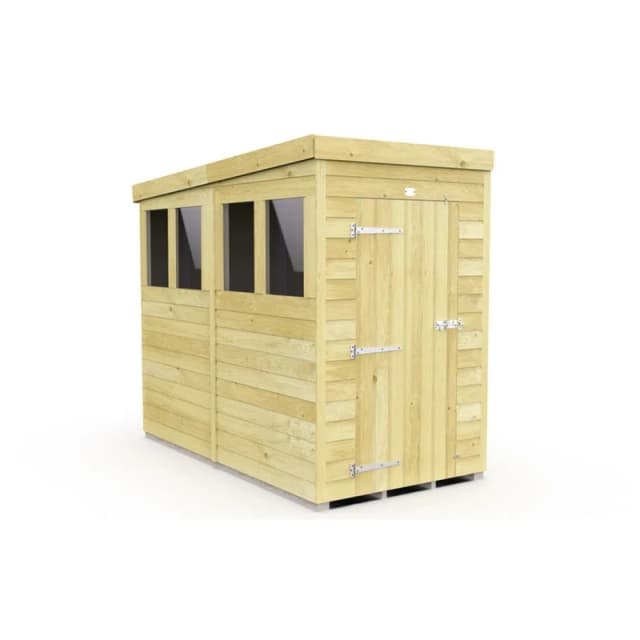 Buttercup Farm 4 x 8 Feet Pent Shed - Single Door W/ Windows - L231 x W127 x H201cm in Brown Brown Unisex
