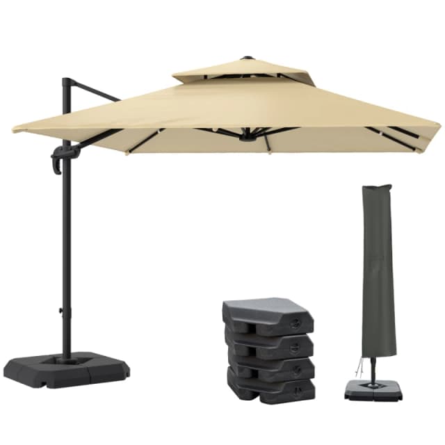 Outsunny 360 degree Cantilever Parasol Roma Umbrella w/ Base Weights, Brown, Brown 84D-073V00KK