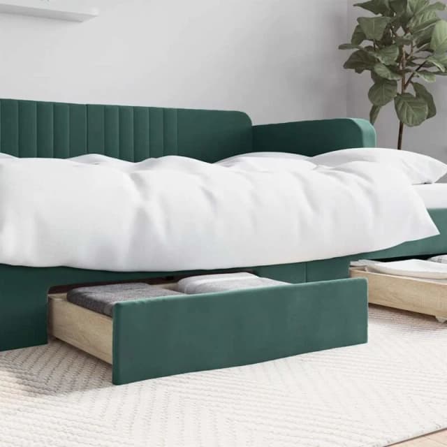 Vidaxl Bed Drawers 2 Pcs Dark Green Engineered Wood And Velvet, Green 833918