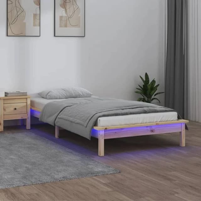 vidaXL LED Bed Frame 100x200cm Solid Wood, Brown 820596