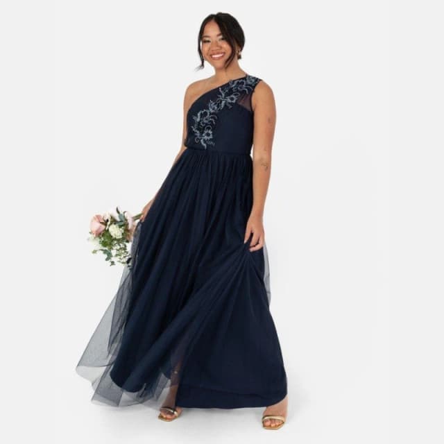 Maya Deluxe Maya Navy Bridesmaid Embellished One Shoulder Maxi Dress Navy female 14 (L)