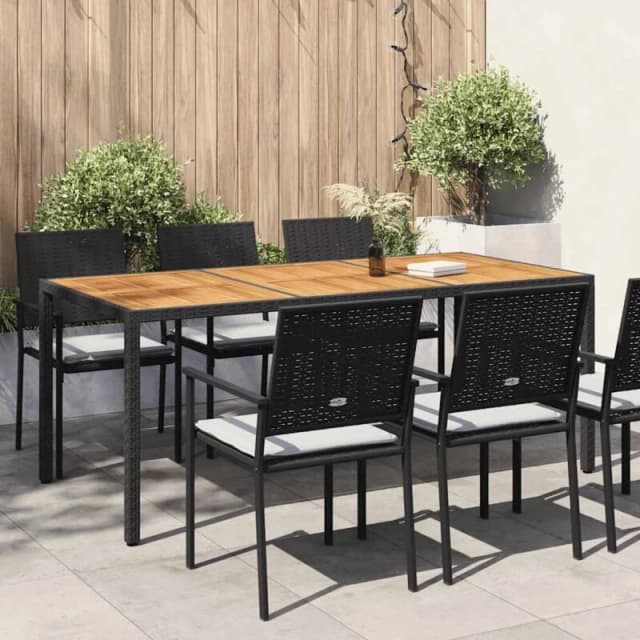 VIDAXL Garden Table 190x90x75cm Poly Rattan and Acacia Wood Black Vidaxl 8720286666586