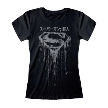 Superman - Distressed Japanese Logo Womens Large T-Shirt - Black