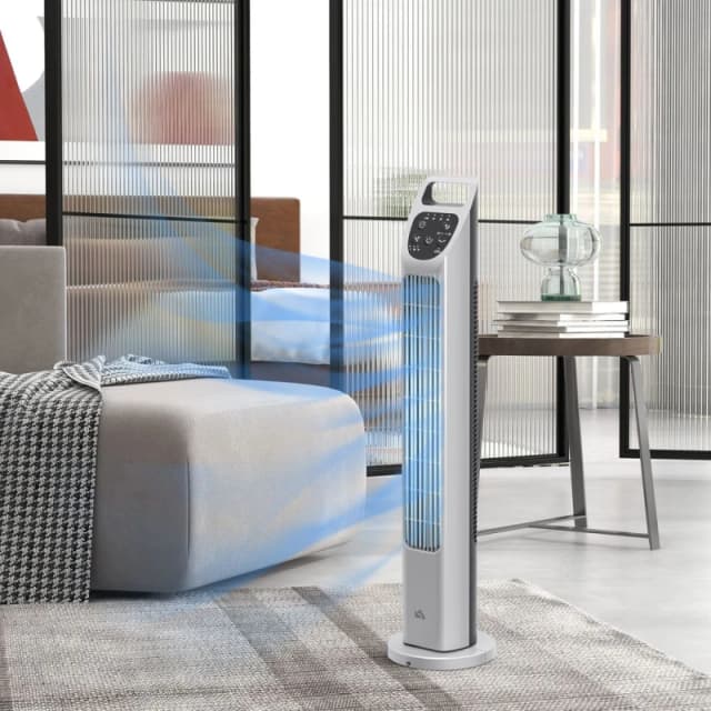 HOMCOM Homcom 31'' Oscillating Tower Fan with Remote Control, 4H Timer, 3 Speed 3 Modes, Quiet Electric Floor Standing Fan for Home Bedroom Office Sil