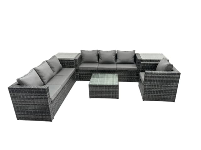 Fimous 7 Seater Patio Lounge Sofa Set with Side Table Dark Grey Dark Grey Unisex