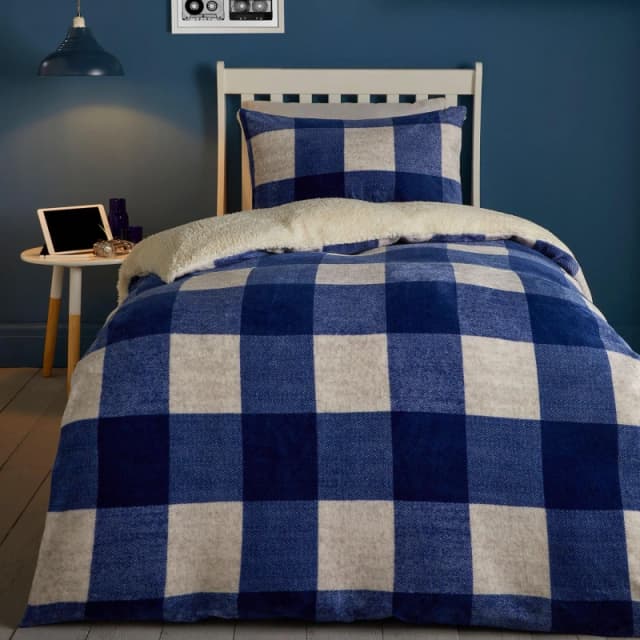 Bedlam Cosy Oversize Gingham Check Duvet Cover Set - Blue Duvet Cover Sets Single Blue 39018018010