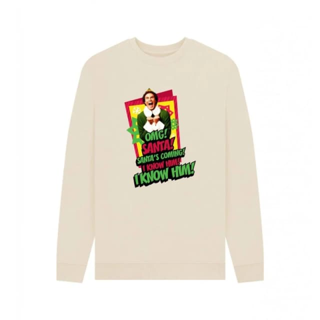 Elf Mens I Know Him Sweatshirt in Light Beige Size: Small Light Beige Male S