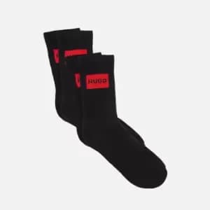 HUGO Bodywear Mens Ribbed Label 2-Pack Socks - Black - 39-42