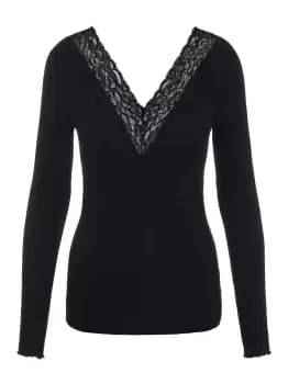 PIECES Lace Trim V-neck Top Women Black