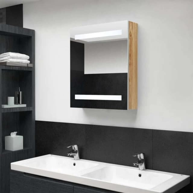 VIDAXL LED Bathroom Mirror Cabinet White and Oak 50x14x60cm vidaXL 8720286332481