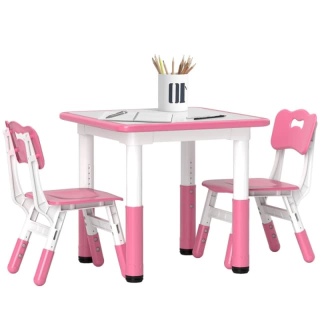 Aiyaplay 3 Pcs Height Adjustable Kids Table And Chair Set For Playroom - Pink 312-121V80PK
