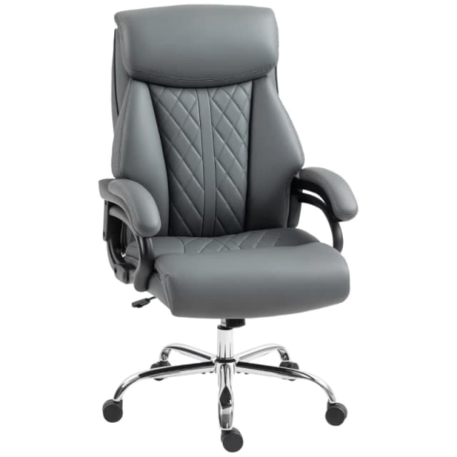 HOMCOM HOMCOM PU Leather Office Chair with Spring Padding, Swivel Wheels - Charcoal grey