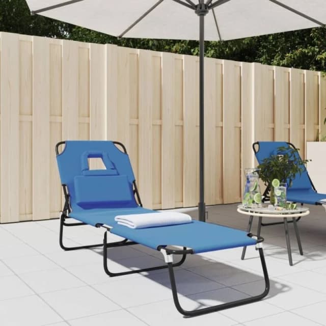 VIDAXL Folding Sun Lounger Blue Oxford Fabric&Powder-coated Steel Vidaxl 360175