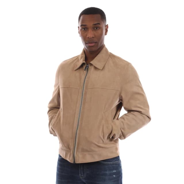 Boss Mens Malbano5 Leather Jacket Light Beige male 42 (52)