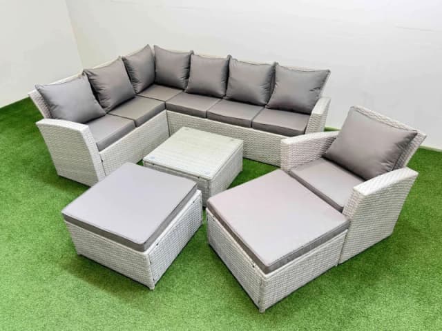 Fimous 9 Seater Corner Sofa Sets with Coffee Table Chair 2 Big Stools Light Grey Light Grey Unisex