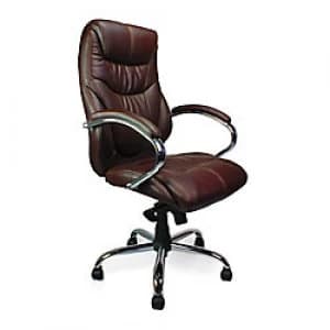 Nautilus Designs Ltd. High Back Luxurious Leather Faced Synchronous Executive Armchair with Integral headrest and Chrome Base Brown