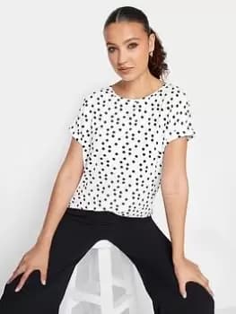 Long Tall Sally White Black Turn Back Spot Tee, White, Size 8, Women