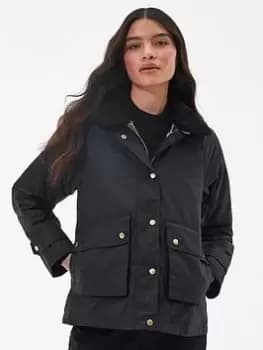 Barbour International Aprila Leopard Lined Wax Jacket - Black, Size 10, Women