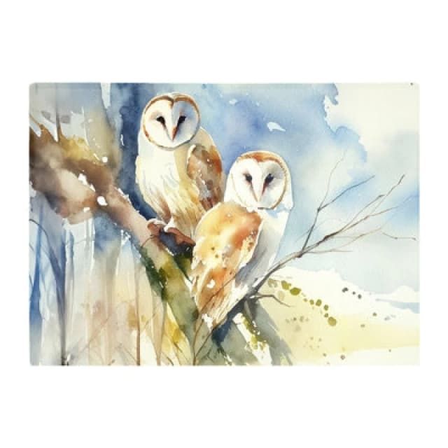 Warren Reed Designer Barn Owls Watercolour Glass Chopping Board