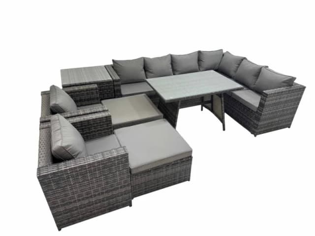Fimous Patio Furniture Sets with Dining Table 2 Stools Side Table in Dark Grey Dark Grey Unisex