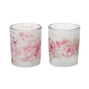 Pink Floral Motif T-Light Holder Set of 2 By Heaven Sends